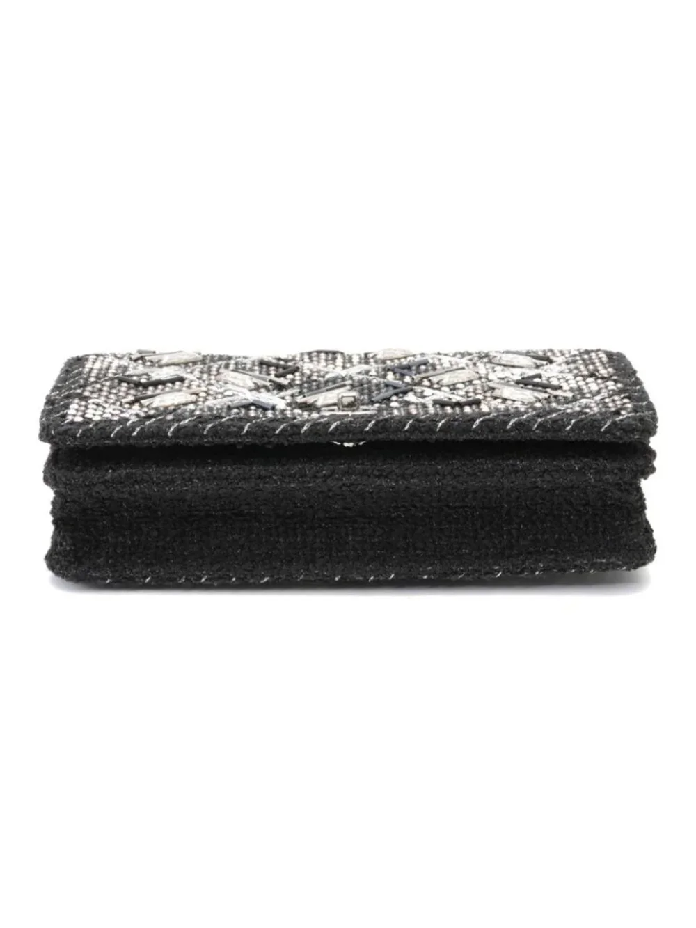 Chanel Chain Wallet Black Silver Tweed Shoulder Bag